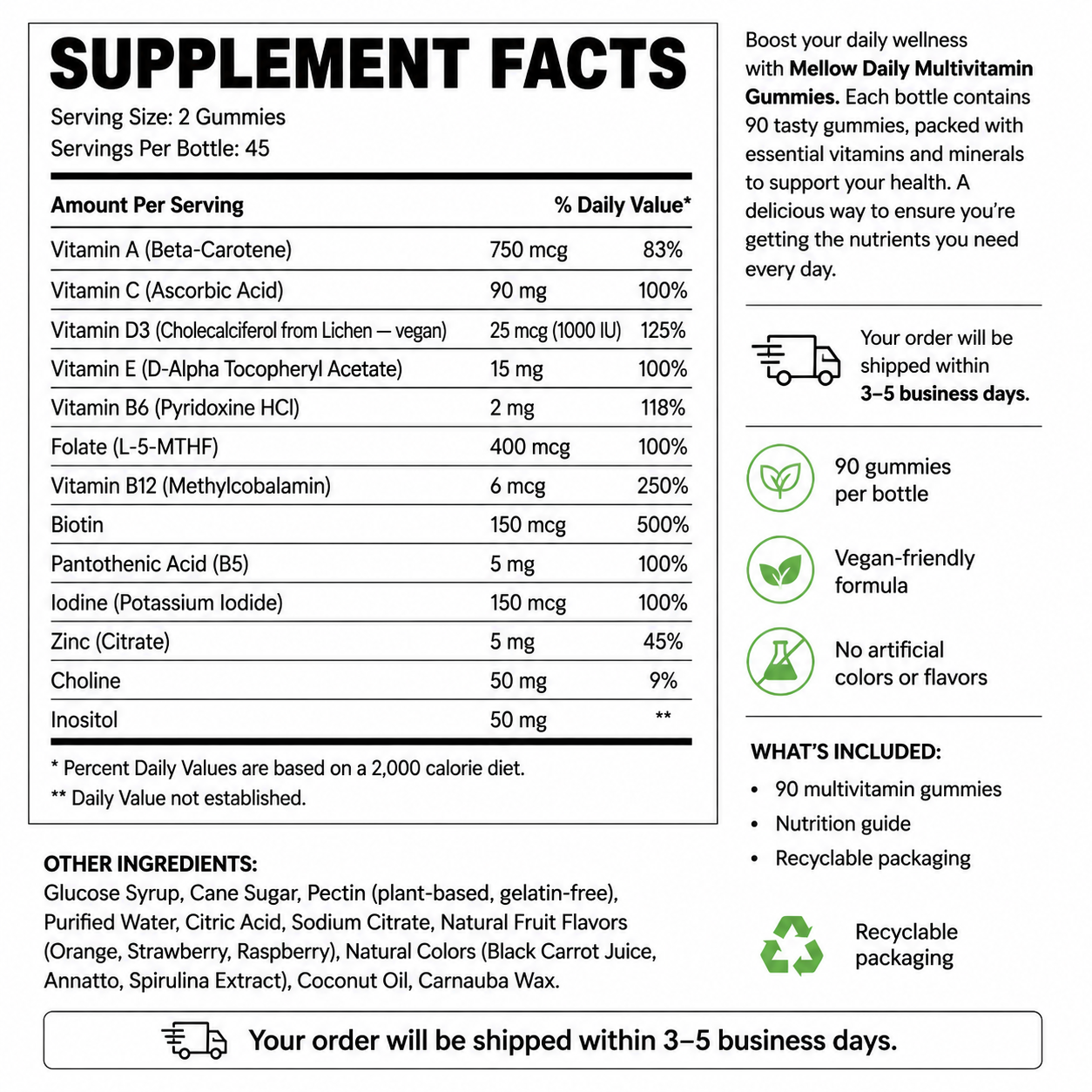 Mellow Daily Multivitamin Gummies — Supplement Facts
