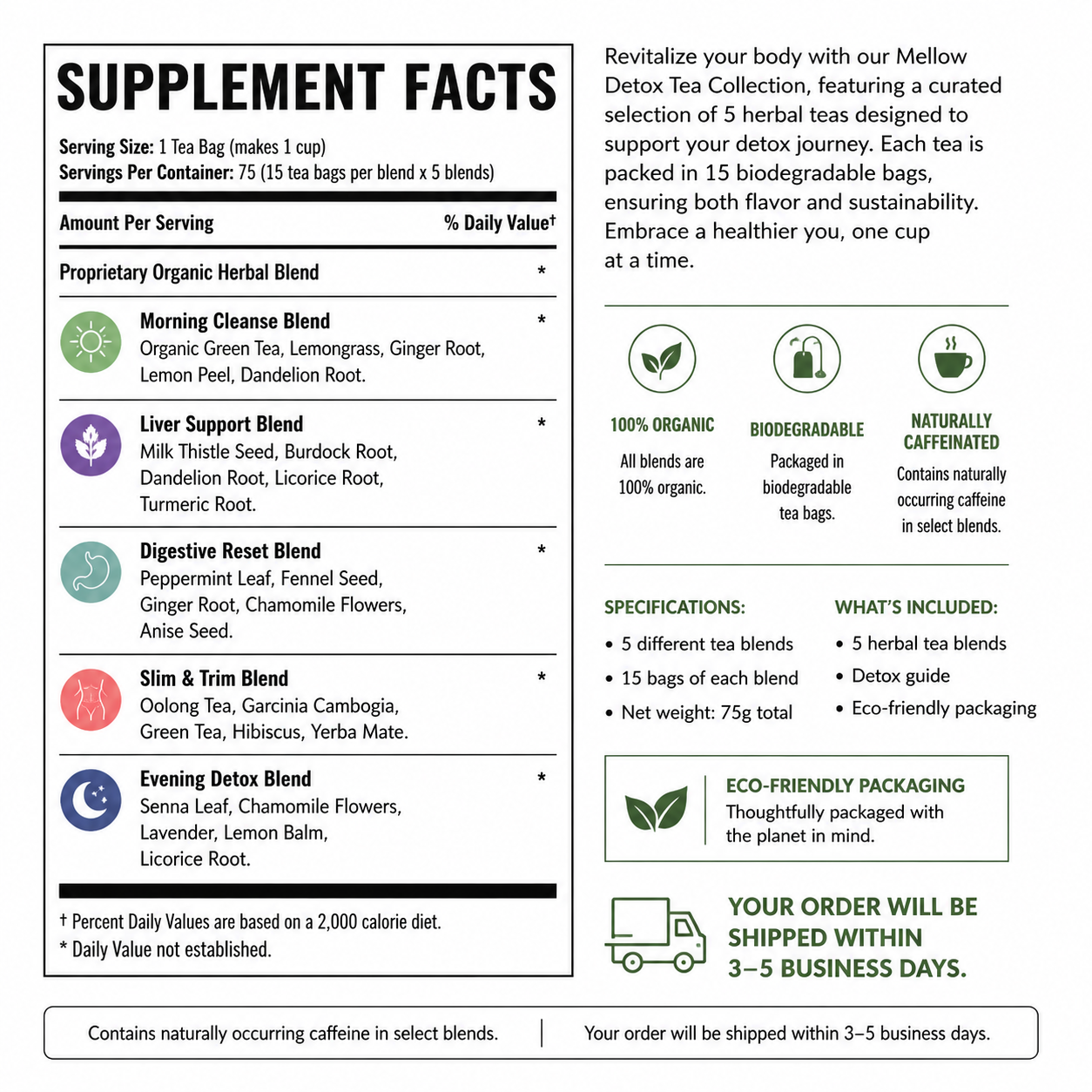 Mellow Detox Tea Collection — Supplement Facts